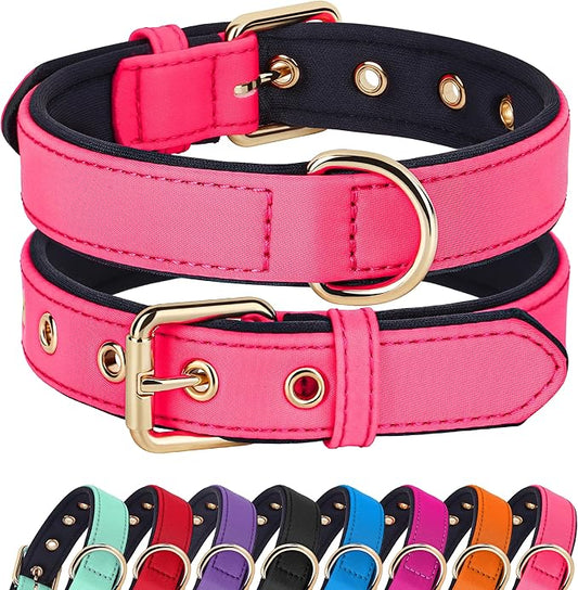 Didog Soft Padded Dog Collars for Small Dogs, Lightweight and Breathable Pink Dog Collar with Metal Buckle, Pink, M