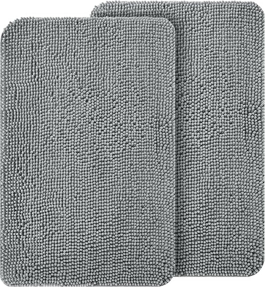 OLANLY Dog Door Mat Set 2-Piece 30x20, Absorbs Moisture and Dirt, Absorbent Non-Slip Washable Doormat, Quick Dry Chenille Mud Mat for Dogs, Entry Indoor Entryway Carpet for Inside Floor, Grey