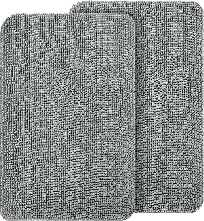 OLANLY Dog Door Mat Set 2-Piece 36x24, Absorbs Moisture and Dirt, Absorbent Non-Slip Washable Doormat, Quick Dry Chenille Mud Mat for Dogs, Entry Indoor Entryway Carpet for Inside Floor, Grey