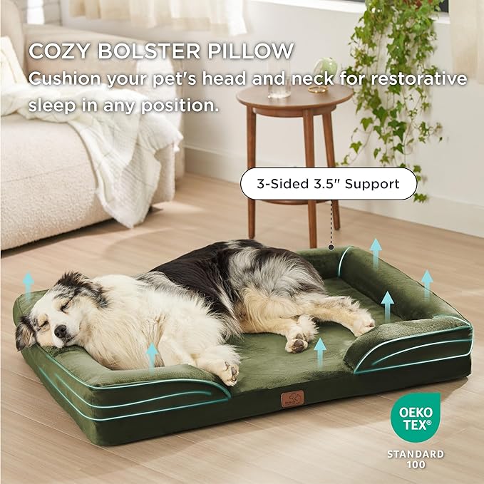 Bedsure XL Orthopedic Dog Bed for Extra Large Dogs - Washable XLarge Dog Cat Bed Waterproof, Comfort Dogs Couch Sofa with Washable Removable Cover, Pet Bed with Nonskid Bottom, Moss Green, 42"