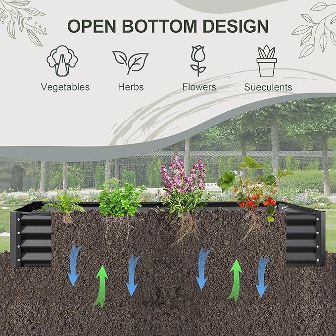 Domi Galvanized Raised Garden Bed, 6x3x1Ft Thickening Metal Planter Box for Vegetables Bottomless for Backyard Outdoor, 1" Deep w/ 128 Gallon Capacity - Dark Gray