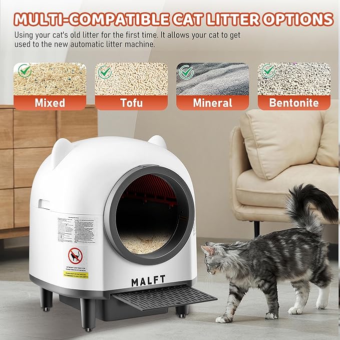 Automatic Cat Litter Box 90L –Self-Cleaning Cat Litter Box, Smart APP Monitoring, Safety Sensors, Low-Noise Cleaning, Large Capacity for Multiple Cats (Includes Mat & Waste Bags)