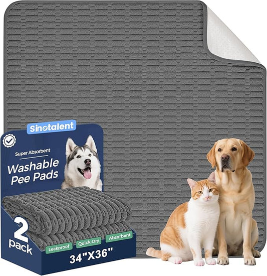 Washable Pee Pads for Dogs, 2 Pack Reusable Puppy Pads Dog Pads, Non-Slip Dog Pee Pads, Leakproof Pet Pee Pads Wee Wee Pads for Dogs. (Dark Grey, 34"x36"(Pack of 2))