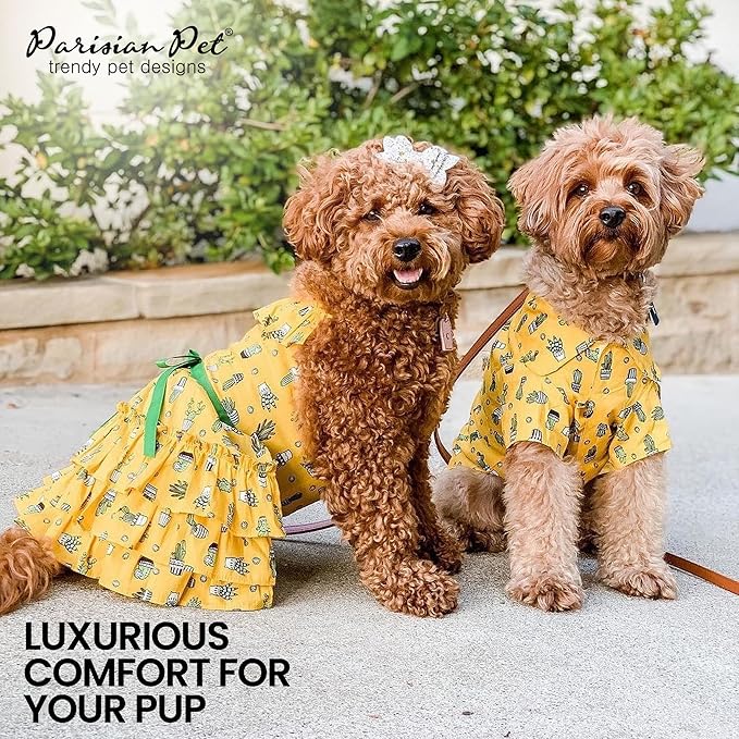 Parisian Pet Cactus Cap Dog Beach Outfit - 100% Cotton Summer Clothes - Stylish Dog Costume - Breathable, Cool & Machine Washable - XL