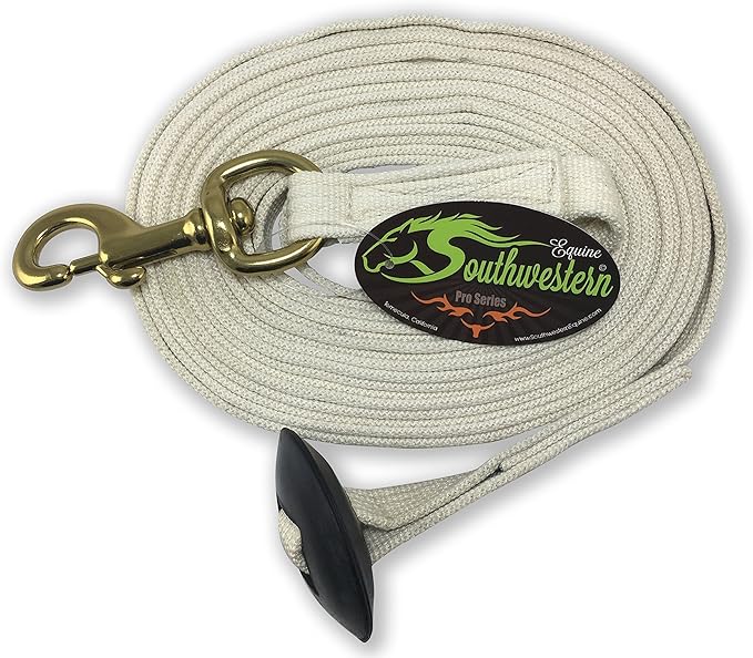 Southwestern Equine Lunge Line for Horses Cotton Horse Lunge Line with Bolt Snap & Rubber Stop (White, 24')