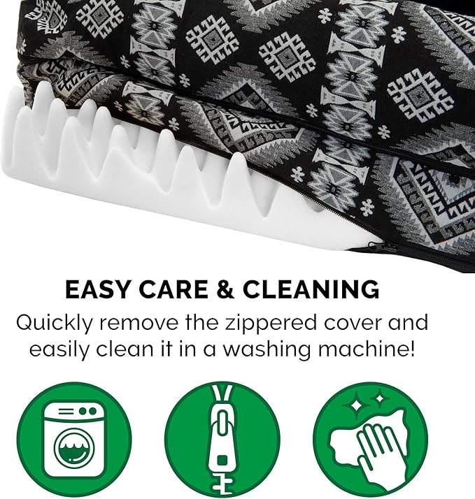 Furhaven Orthopedic Dog Bed for Large Dogs w/ Removable Bolsters & Washable Cover, For Dogs Up to 95 lbs - Plush & Southwest Kilim Woven Decor Sofa - Black Medallion, Jumbo/XL