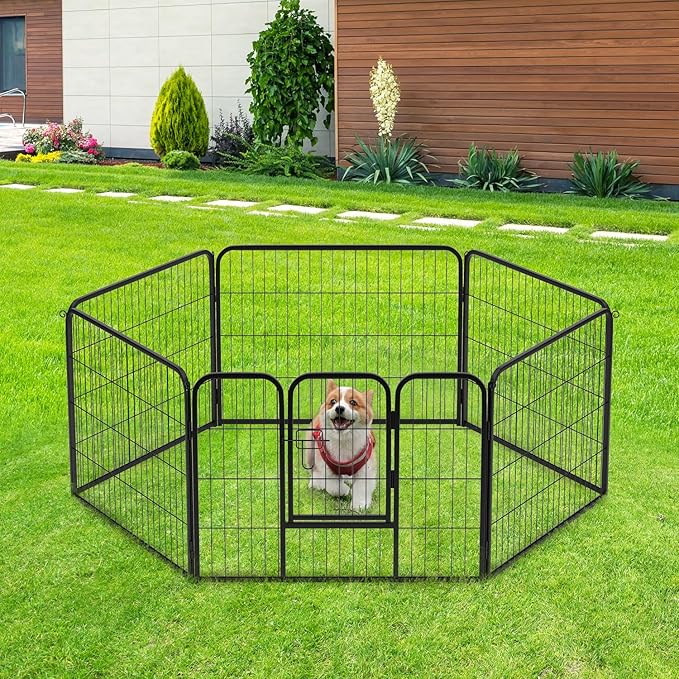 BestPet | Dog Playpen | 24 Inch, 6 Panels | Heavy Duty Metal Pet Exercise Pen | Indoor Outdoor Fence Panels | Rust-Resistant, Removable, Tool-Free Setup | Anti-Skid, Expandable Design