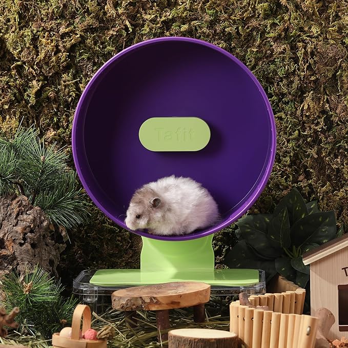 Silent Hamster Wheel 8.7 Inch Dual-Bearings Small Animals Quiet Running Exercise Wheels, Height Adjustable for Dwarf Hamsters, Gerbils, Mice, Hedgehog, or Other Small Pets, Grape Purple