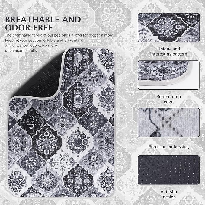 IEUUMLER Washable Pee Pads for Dogs, 2 Pack Reusable Pee Pads for Dogs Non-Slip Grip, Super Absorbent Waterproof Puppy Pads for Potty Training, Playpen, Crate, Whelping Box EU011 Black Grey, 48x48