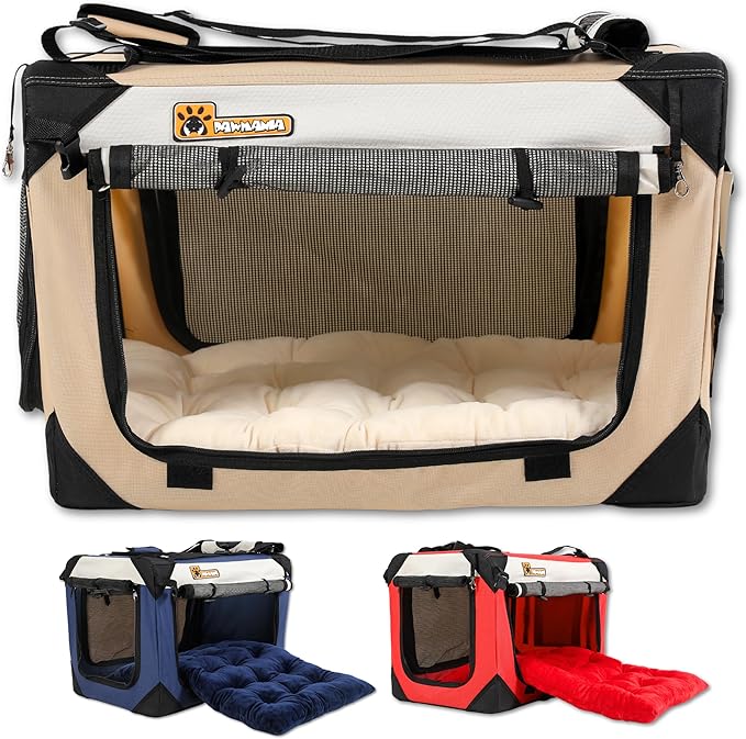 Extra Large Dog Cat Puppy Carrier 20"x13"x13" Foldable Soft Sided Travel Crate Portable Pet Kennel With Cushion Reduces Anxiety Saves Space Easy Vet Visits Secure Triple Entry Mesh Lightweight Durable