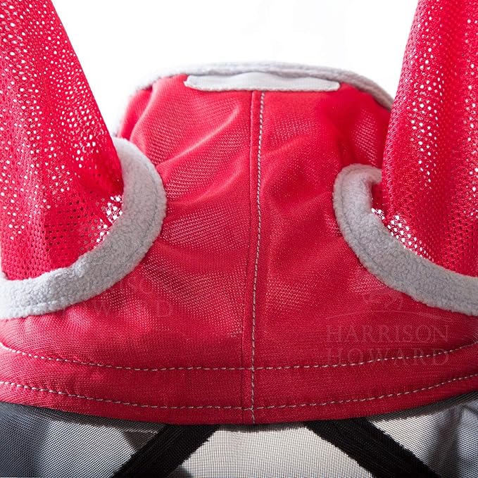 Harrison Howard CareMaster Pro Luminous Horse Fly Mask Standard with Ears UV Protection for Horse Red Full Size