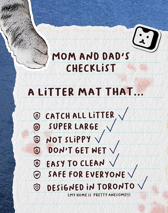 Lukamoo® Cute Cat Litter Mat (30’’x20’’), Large/L, for Kitty Litter & Cute Cat Litter Box, Litter Trapping Mat (Brown Tabby)