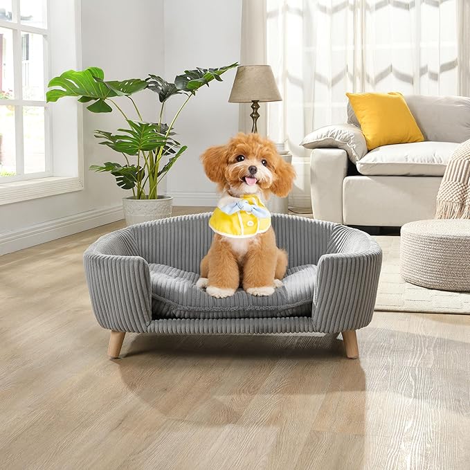 Christopher Knight Home Elroy Orthopedic Dog Bed, Elevated Dog Sofa Bed for Small Dog, Supportive Foam Pet Couch Bed with Wooden Legs, Modern Pet Sofa Bed, Gray