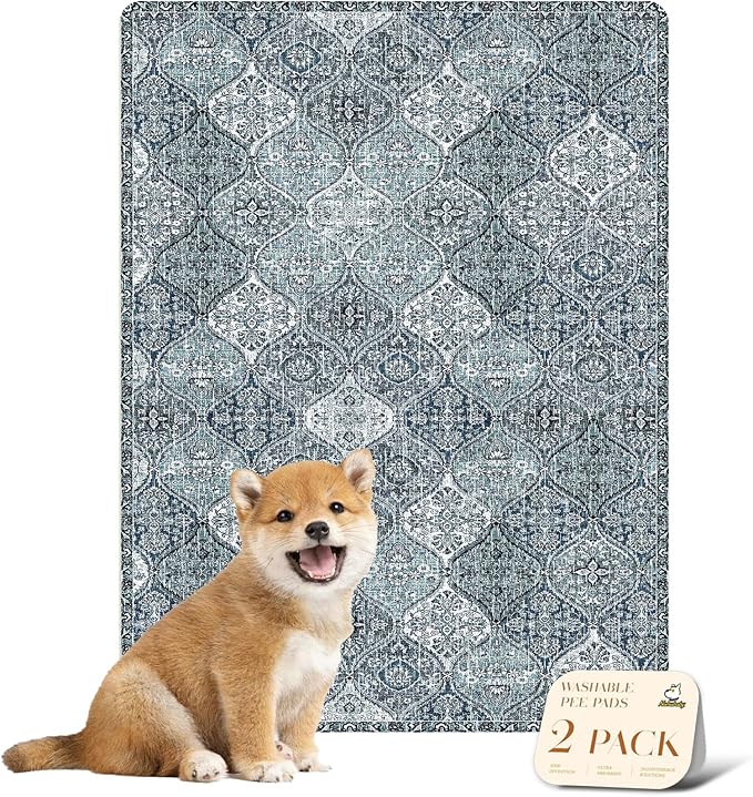 nunubaby Washable Pee Pads for Dogs, Stylish, Non-Slip and Leak-Proof Pee Pads. Reusable Potty Pads for Dogs for Crates and Floors.(Blue/Multi, 18" x24" )