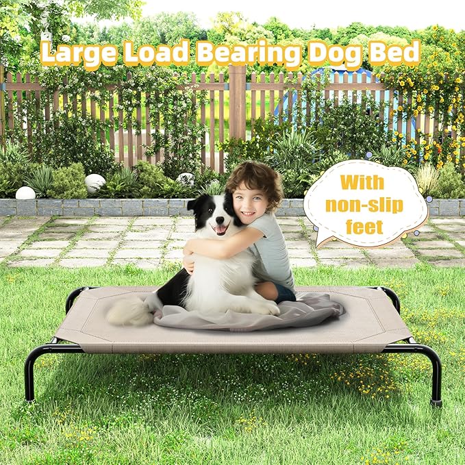Simple Trending Raised Bed for Large Dog, Waterproof L Pet Cot, Breathable Big Bed Load 300lb, Brown