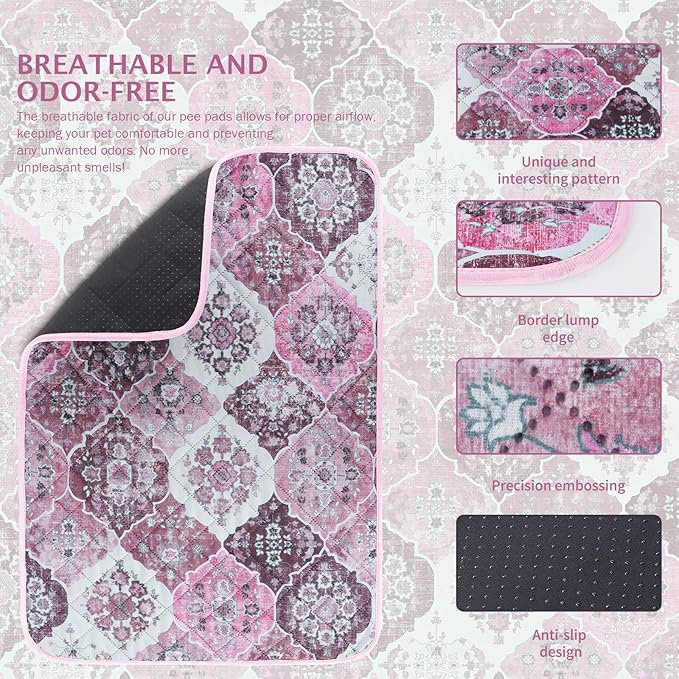 IEUUMLER Washable Pee Pads for Dogs, 1 Pack Reusable Pee Pads for Dogs Non-Slip Grip, Super Absorbent Waterproof Puppy Pads for Potty Training, Playpen, Crate, Whelping Box EU011 Pink, 63x63