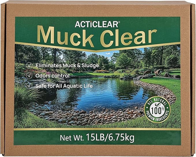 Muck Clear - 15LB Beneficial Bacteria for Ponds & Lake, Boost Enzymes, Sludge Odor Away, Outdoor Fish Pond Water Clarifier, Safe for Aquatic Life, Treats Up to 90,000 Sq Ft
