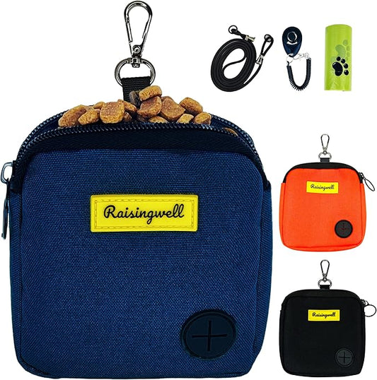 Dog Treat Pouch for Pet Walking and Training with Clicker Poop Bags Small Fanny Zipper Pack Holder for Puppy Snack Dispenser Kit for Leash and Outdoor Use (Blue)