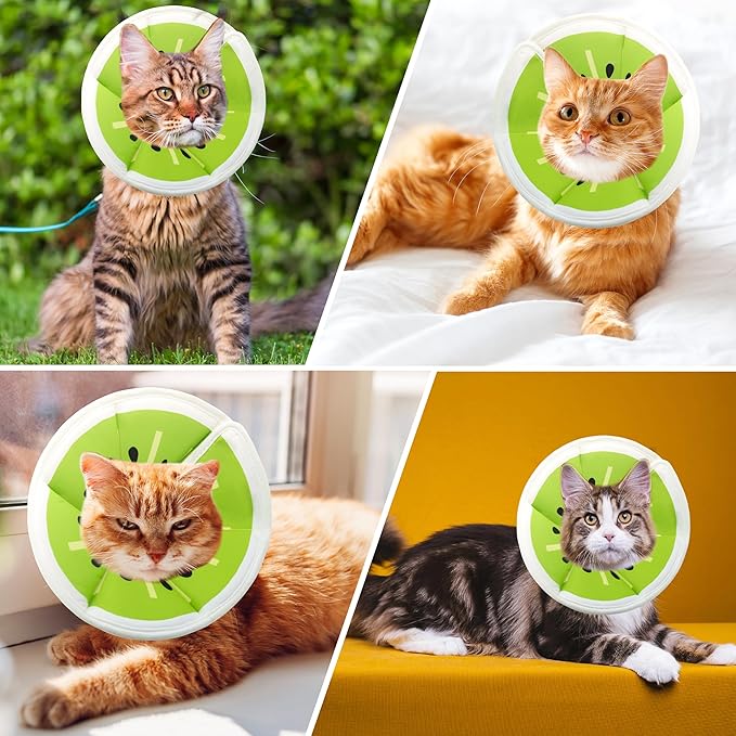 Soft Adjustable Cat Cone Collar, Comfortable Recovery Collar for Cats After Surgery (Kiwifruit, Small)