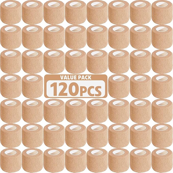 AZEN 120 Pack Self Adhesive Bandage Wrap, 2" X 5 Yards Elastic Cohesive Bandage Wrap, Skin Color Athletic Tape, Vet Wrap, Ankle Tape