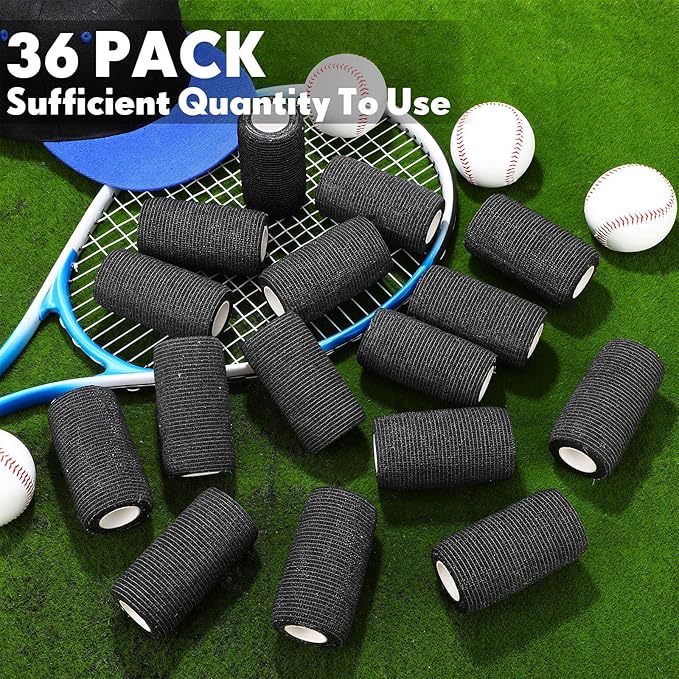 Treela 36 Pcs Self Adherent Bandage 4" X 5 Yard Wrap Breathable Cohesive Bandage Elastic Adhesive Tape for Stretch Athletic Sports Wrist Ankle(Black)