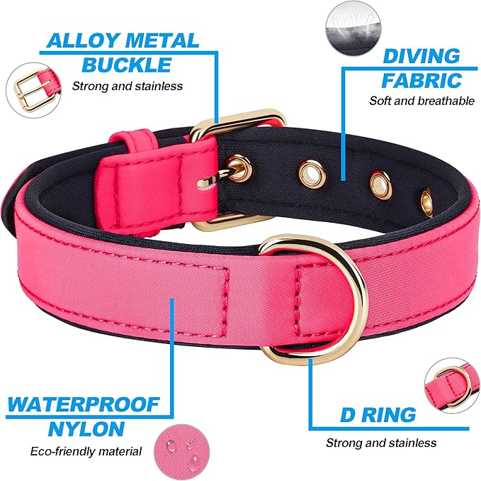 Didog Soft Padded Dog Collars for Small Dogs, Lightweight and Breathable Dog Collar with Metal Buckle, Pink, S