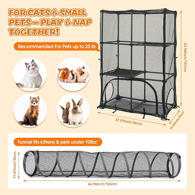 Catio Outdoor Cat Enclosure for Cats & Small Animals, Pet Playpen Cat Climber with Removable Pet Tunnel for Indoor/Outdoor Use