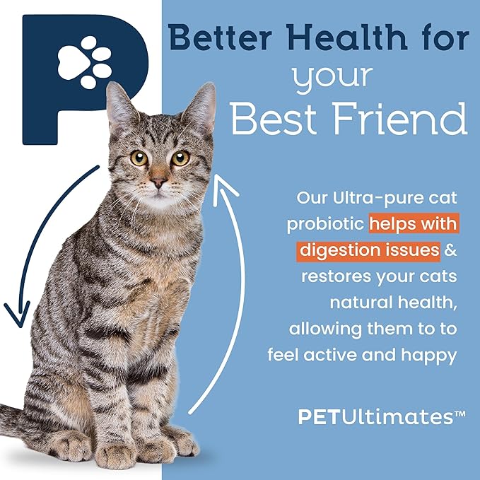 Pet Ultimates Probiotics for Cats – 3 Pack of 20-Species Cat Probiotic Powder to Treat Diarrhea, Vomiting, Digestive Support & Antibiotics Recovery – Cat's Health Supplies (44 gr)