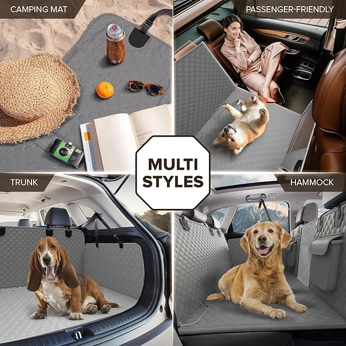 Back Seat Extender for Dogs, Heavy Duty Dog Car Seat Cover for Back Seat and Aggressive Chewer, Large Hard Bottom Car Seat Cover for Dogs, Dog Hammock for Car, Travel Pet Car Bed for Car, SUV, Truck
