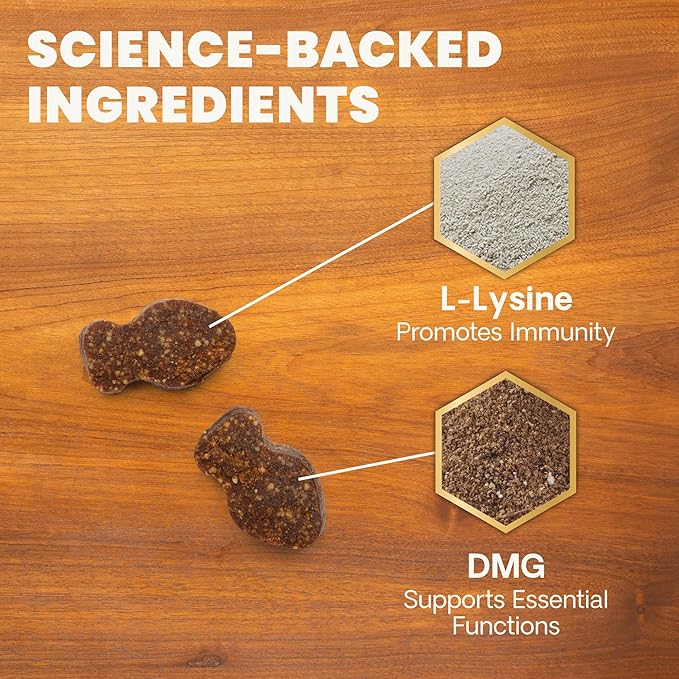 VetriScience Lysine Immunity Health Chews, 250 mg Lysine Plus Immune Supplement for Cats and Kittens with Allergies, Sneezing, Runny Nose and Watery Eyes, Chicken, 90 Count