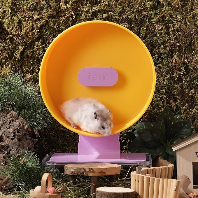 Silent Hamster Wheel 8.7 Inch Dual-Bearings Small Animals Quiet Running Exercise Wheels, Height Adjustable for Dwarf Hamsters, Gerbils, Mice, Hedgehog, or Other Small Pets,Passionfruit Yellow