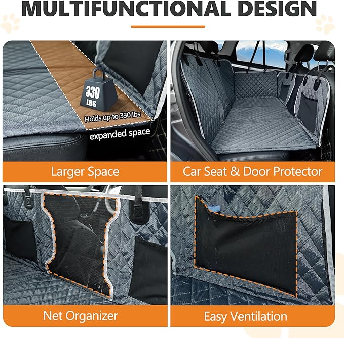 Back Seat Extender for Dog,Waterproof Hard Bottom Dog Car Seat Cover for Back Seat Protector,Foldable Camping Pet Hammock Bed,Easy Clean Travelling Accessories Car SUV Truck (Gray)