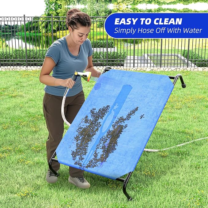 Simple Trending Raised Dog Bed for Large Dogs, Waterproof XL Dog Cot, Outdoor Cooling Elevated Pet Bed Load 200lb, 47.75" x 30.5", Blue