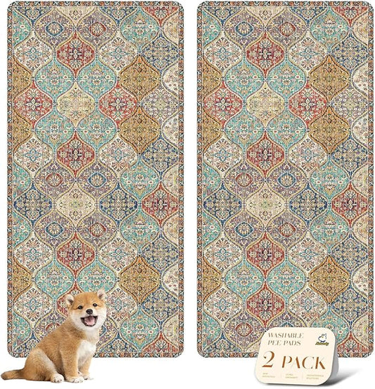 nunubaby Washable Pee Pads for Dogs, Stylish, Non-Slip and Leak-Proof Pee Pads. Reusable Potty Pads for Dogs for Crates and Floors.(Cream/Multi, 36" x72" )