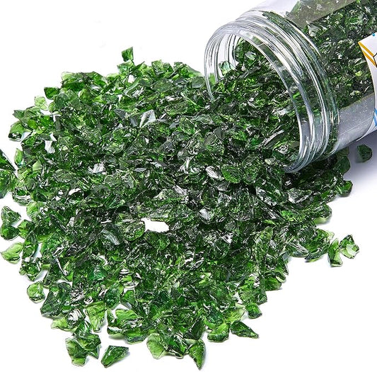 TWINKLING High Luster Crushed Glass Glitter, Broken Glass, Fire Glass Gems Chips for Fire Pit, DIY Resin Art, Epoxy Crafts, Geode Painting, Aquarium Decoration, 6-9mm(370g/13oz.) (Dark Green)