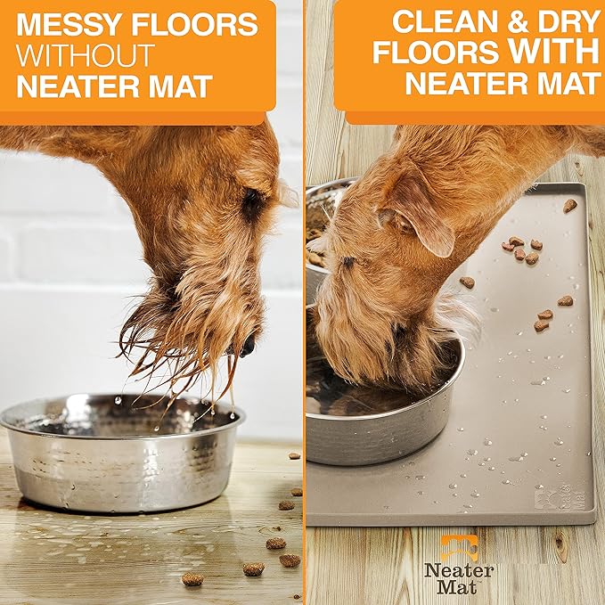 Neater Pet Brands Neater Mat Pet Mats for Food and Water, Cat & Dog Bowl Mat Waterproof Silicone, Feeding Tray, Dog Food Mats for Floors, Placemat w/Raised Edge for Under Bowls, 16” x 10”, Cappuccino