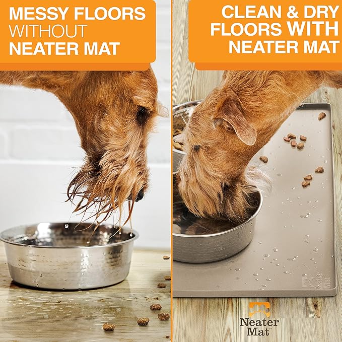 Neater Pet Brands Neater Mat Pet Mats for Food and Water, Cat & Dog Bowl Mat Waterproof Silicone, Feeding Tray, Dog Food Mats for Floors, Placemat w/Raised Edge for Under Bowls, 32" x 24", Cappuccino