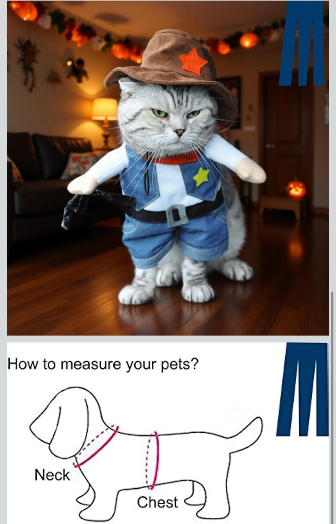 Cowboy Uniform Dog Cat Costume - Funny Pet Cowboy Outfit Clothing with Hat for Halloween Christmas Birthday Special Events Costumes for Kittens and Puppies- ( XS to L size)