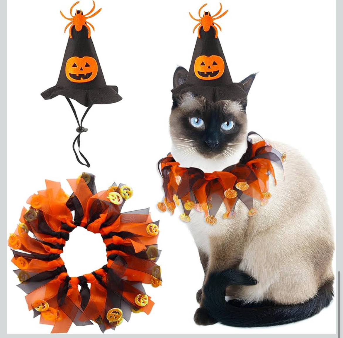 Halloween Costume for Cat Set, Pumpkin Theme Cat Witch Hat and Cloak Funny Halloween Outfit Accessories for Small Dogs Outfits (Small size)